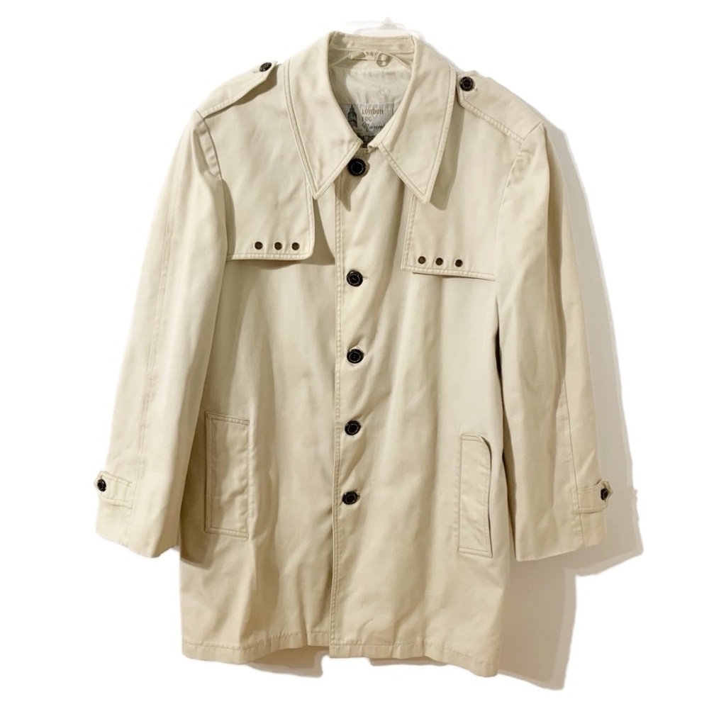 Vintage London Fog Heavy Cotton Canvas Trench Coat Pointed Collar Button Front